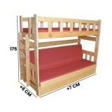 Letto a Castello con Divano Letto Fabio – Legno Massiccio di Pino + Materassi